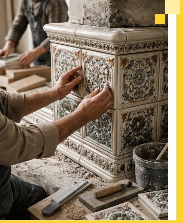 Изразцовые камины под ключ в Ртищеве: проект и монтаж