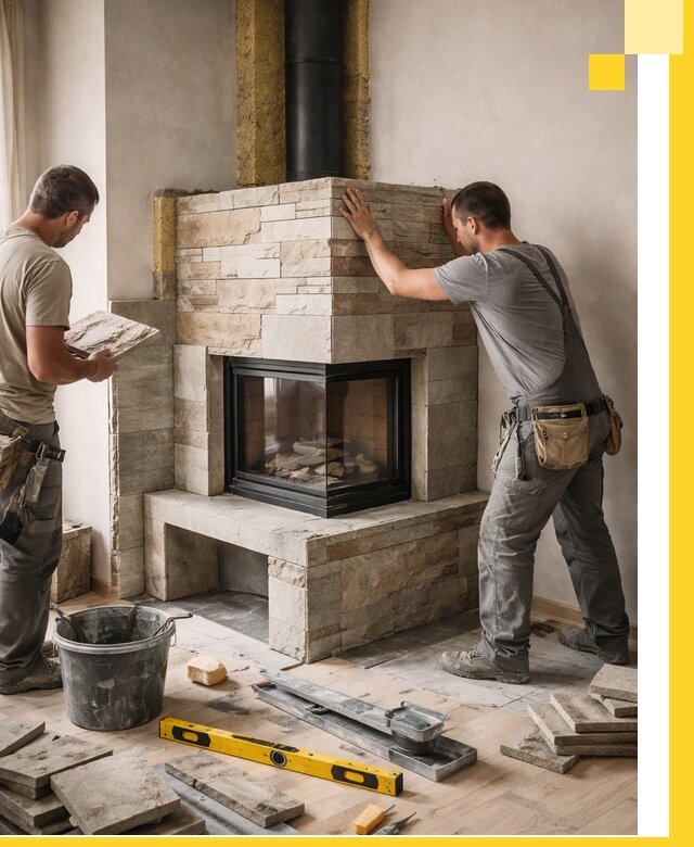 Угловые камины под ключ проект, монтаж и отделка в Ртищеве