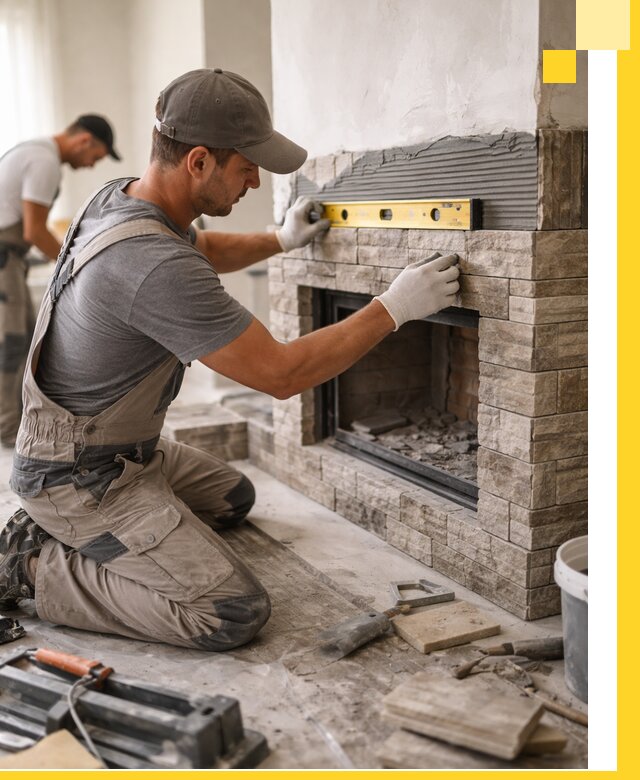 Облицовка каминов в Ртищеве, монтаж и отделка натуральным камнем