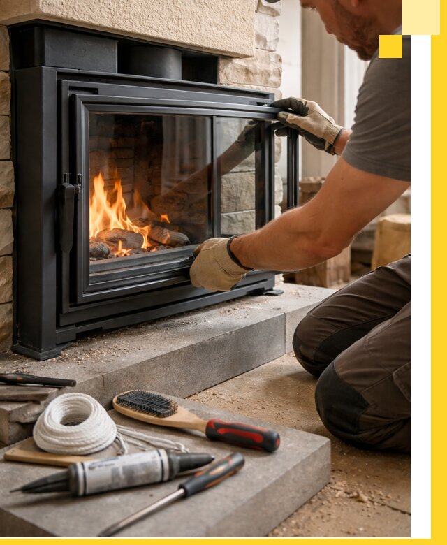 Производство, монтаж и доставка каминов со стеклом в Ртищеве