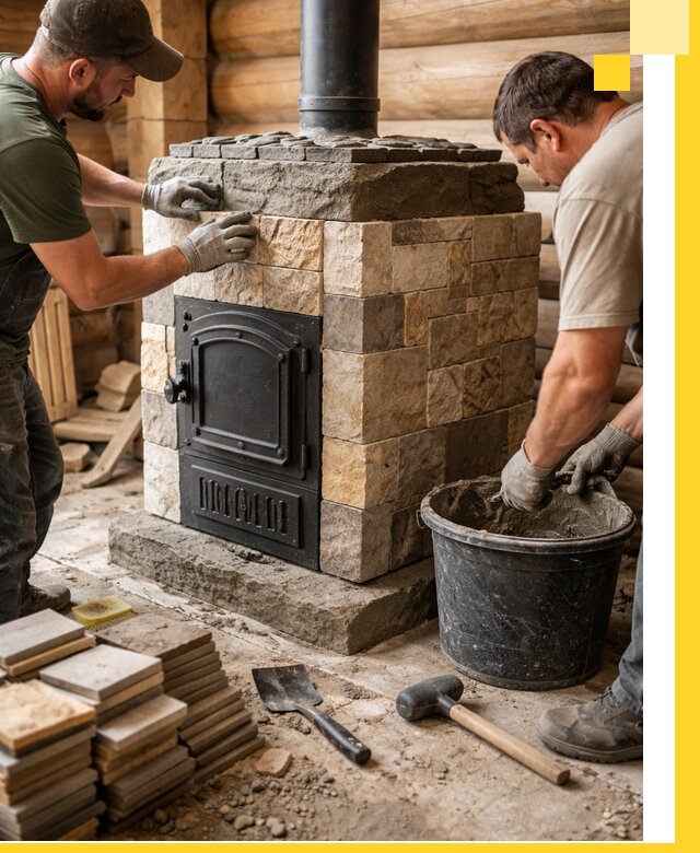 Облицовка банной печи под ключ в Ртищеве: камень и плитка