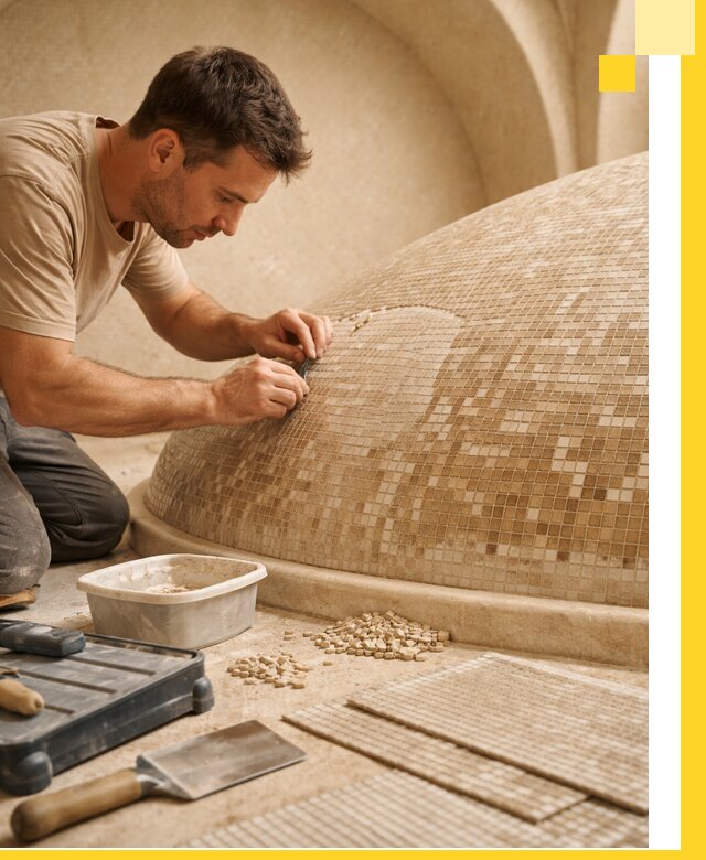 Профессиональная укладка мозаики для хамама под ключ в Ртищеве